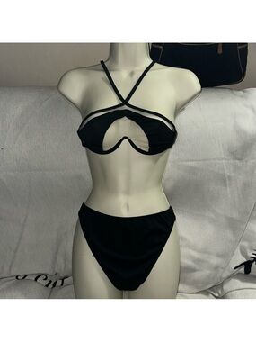 Black medium Strappy Cutout Women's Bikini New